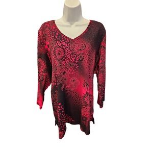 Allison Daly women's red black floral blouse long sleeve EUC 3X plus